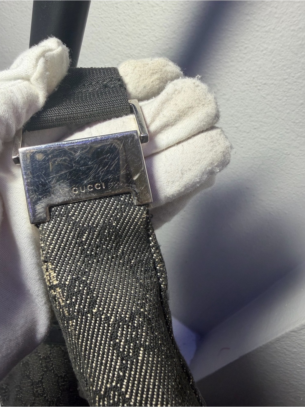Gucci Black Denim Adjustable Strap Bag with Silver Hardware and COA - Picture 6 of 16